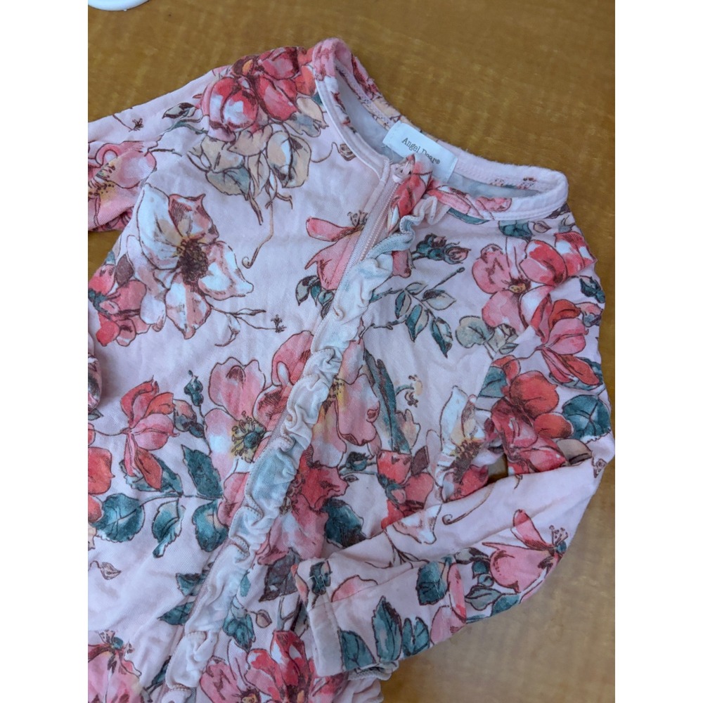 Angel Dear Pink Floral Bamboo Viscose Ruffle Footie Sleeper Baby Girl Pajamas